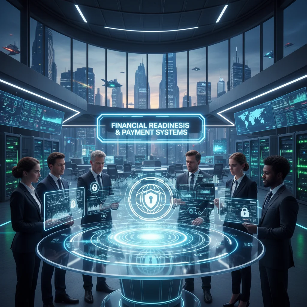 Advanced financial technology and payment systems in a modern corporate setting.