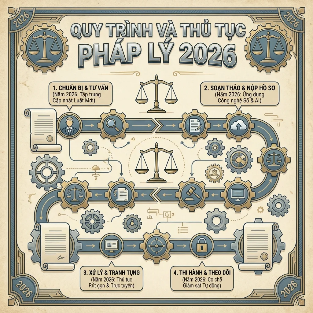 Legal procedures infographic for 2026 Vietnam legal system overview.