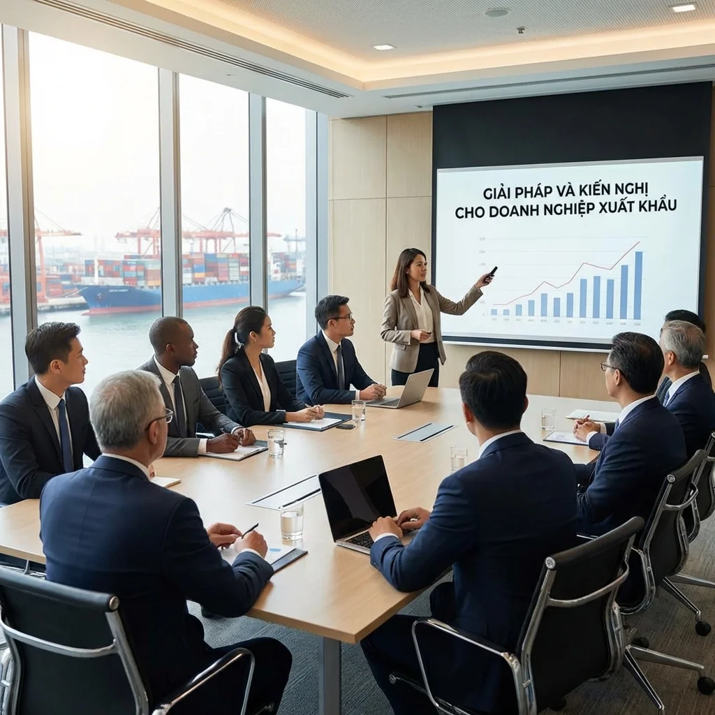 Efficient business meeting discussing export strategies at Vietnam Suppliers conference.